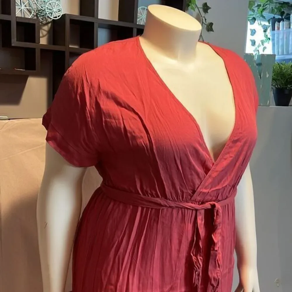 Cupshe Mauve Pink Surplice Ruched Maxi Draped‎ Wrap tie Waist Dress XL RefCPS062